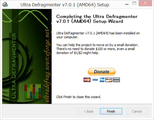 UltraDefrag インストール完了