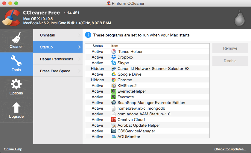CCleaner for Mac 起動の高速化